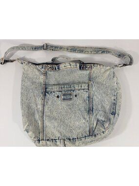 Vintage 80’s Shane Denim Blue Shoulder Bag Purse Adjustable Strap Zip Closure Ac